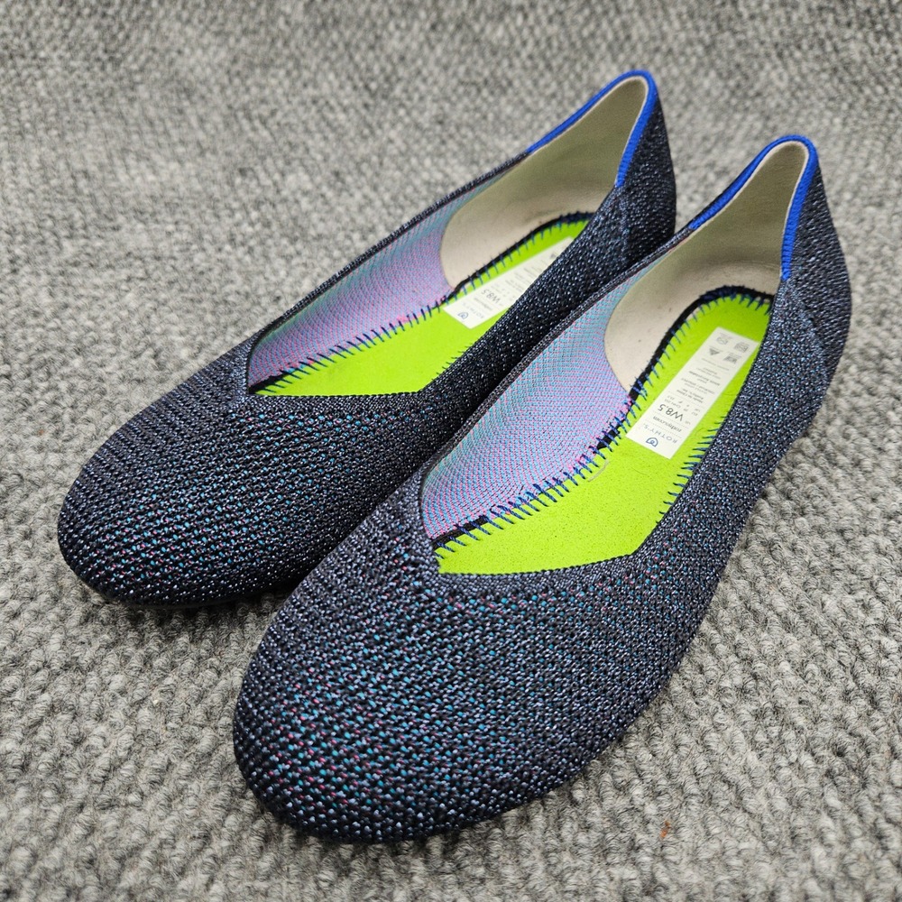 Rothy's Women 8.5 Blue Metallic The Flat Wool Sparkle Shoes Slip On (No Insoles)